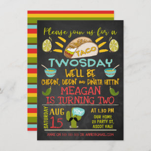 Taco Twosday Chalkboard 2e Invitation d'anniversai