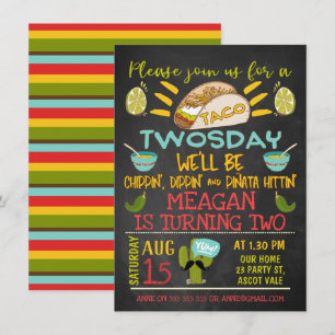 Taco Twosday Chalkboard 2e verjaardag Uitnodiging
