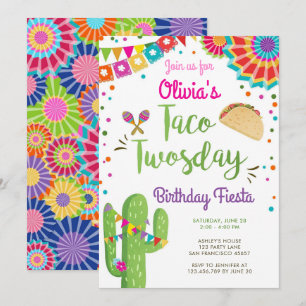 Taco Twosday Fiesta Mexican Girl Second Birthday Kaart