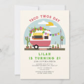 Taco Twosday Girls 2e verjaardag Uitnodiging Roze (Voorkant)