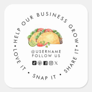 Taco winkel Help onze zaak groeien Sociale media Vierkante Sticker