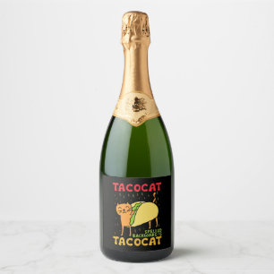 Tacocat achterstevoren geschreven Tacos Katten Cin Sparkling Wijnetiket