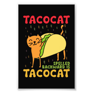 Tacocat achterstevoren gespeld tacos katten Cinco  Foto Afdruk