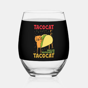 Tacocat achterstevoren Tacos Cats Cinco De Mayo Wijnglas Zonder Voet