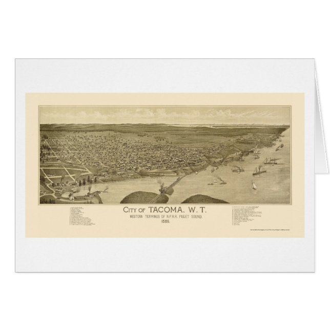Tacoma, carte panoramique de WA - 1885 (Devant horizontal)