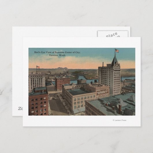 Tacoma, WA - Bird's Eye Uitzicht of Downtown Briefkaart (Voorkant / Achterkant)