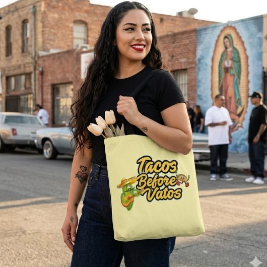 Tacos before Vatos tote bag