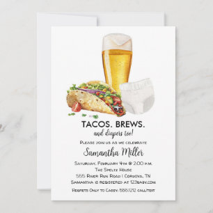 Tacos Brews and Diapers Baby shower Invitation