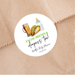 Tacos Brews en Luiers Ook! Baby Shower Ronde Sticker