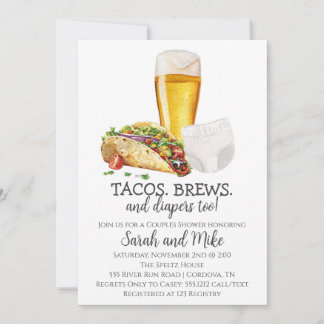 Tacos Brouwen en Luiers Baby shower Uitnodiging