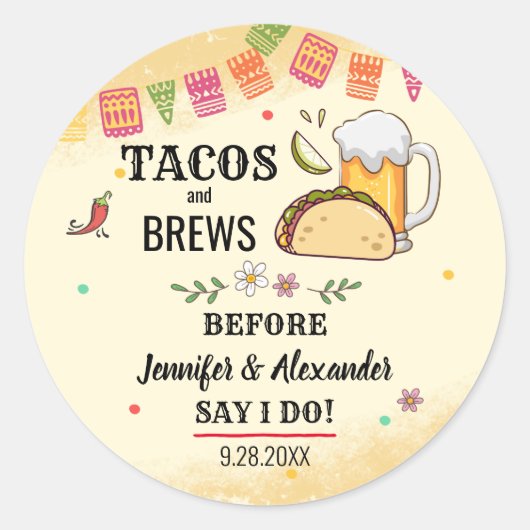 Tacos en Brews Couples Shower Sticker (Voorkant)