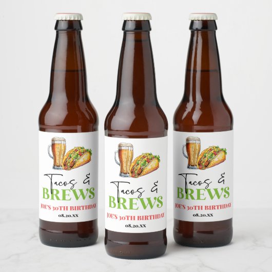 Tacos en brouwt Bier Glas Verjaardagsfeest Etiket (Flessen)