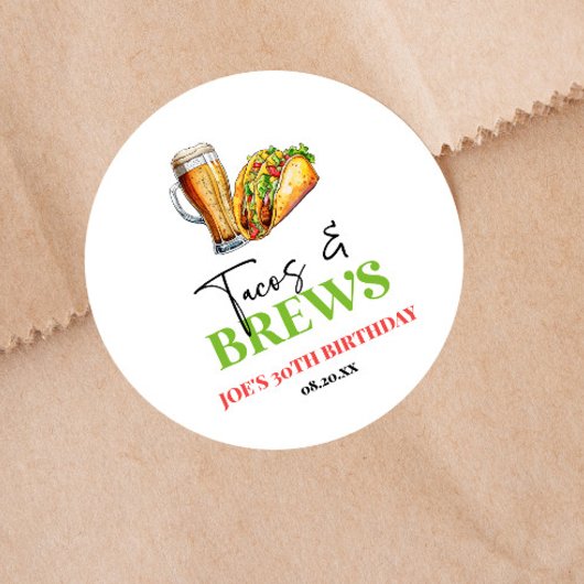 Tacos en brouwt Bier Glas Verjaardagsfeest Ronde Sticker