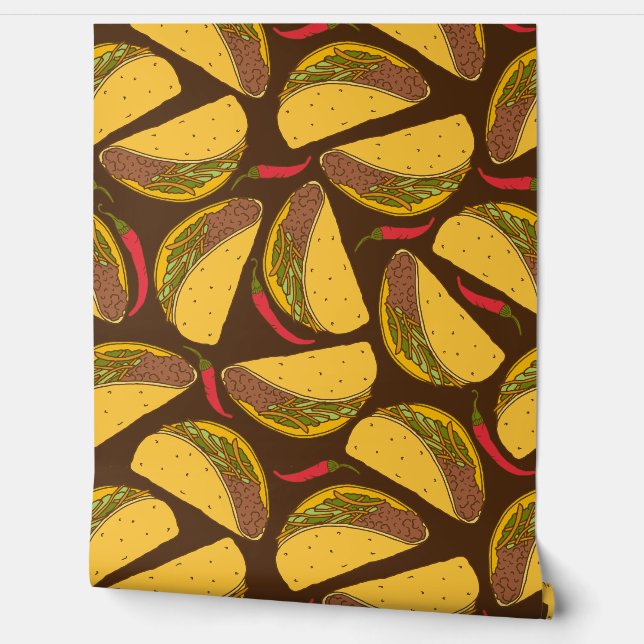 Taco's en chili pepers eten Patroon Behang (Afrollen)