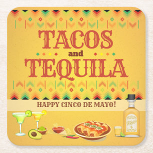 Taco's en de Partij van de Fiesta van Tequila Vierkante Kartonnen Onderzetter