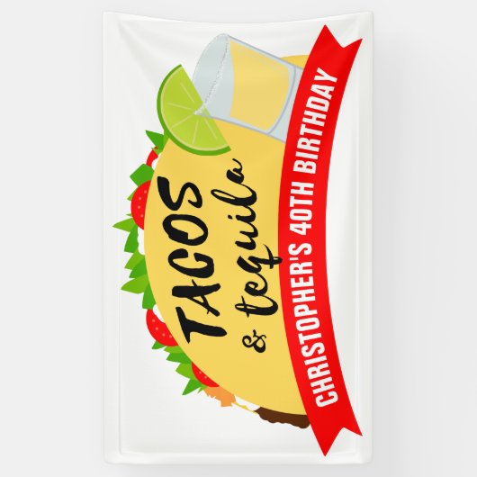 Tacos en Tequila Birthday Party Spandoek (Verticaal)