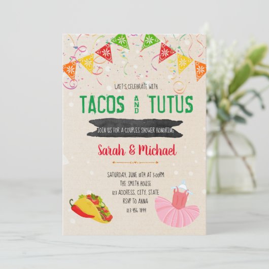 Tacos en tutuspartijuitnodiging kaart (Staand voorkant)