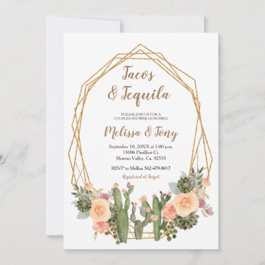 Tacos et Tequila Cactus Couples Douche Invitation (Devant)