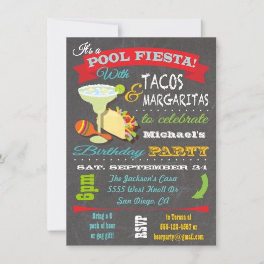 Tacos et Tequilla Pool Invitation de fête d'annive (Devant)