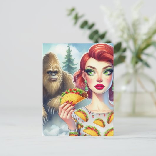 Taco's in het bos met Sasquatch Briefkaart (Staand voorkant)