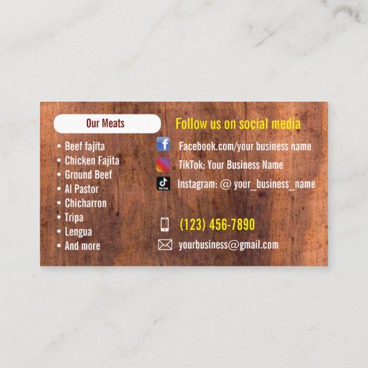 Tacos Service de restauration Cartes de visite (Dos)