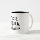 Tacos Tequila en Beagle Funny Tweekleurige Koffiemok (Voorkant rechts)