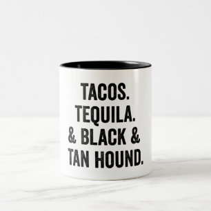 Tacos Tequila en Black en Tan Hound Funny Tweekleurige Koffiemok