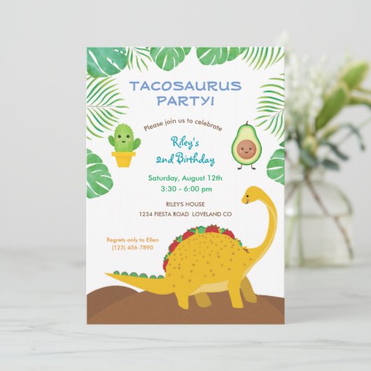 Tacosaurus Birthday Party - dinosaurus en tacos! Kaart (Staand voorkant)