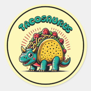 Tacosaurus Triceratops Grappige Cartoon Ronde Sticker