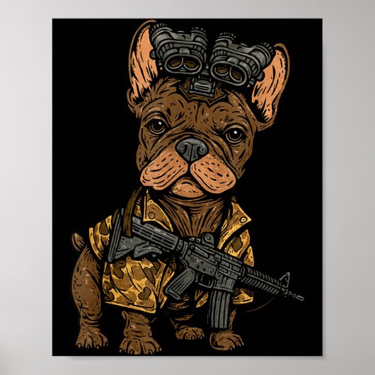Tactical Frenchie Funny Dog Bulldog With Nvg Meme Poster (Voorkant)