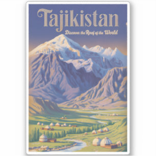 Tadzjikistan Landschap Illustratie Reis Kunst Retr Sticker