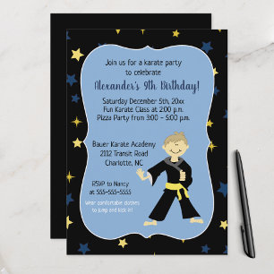 Tae Kwon Do Birthday Invitation Yellow Belt Boy Kaart