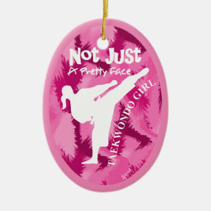 Taekwondo Cute Pink White Girly Quote Keramisch Ornament
