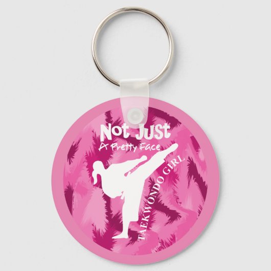 Taekwondo Cute Pink White Girly Quote Sleutelhanger (Voorkant)