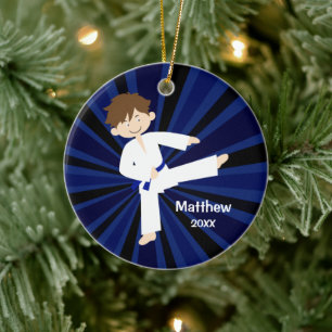 Taekwondo Karate Blue Belt Boy Gepersonaliseerd Keramisch Ornament