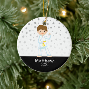 Taekwondo Karate Star Yellow Belt Boy Gepersonalis Keramisch Ornament