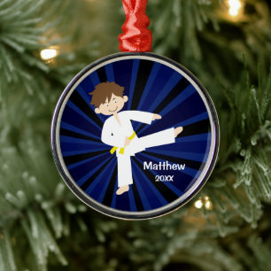 Taekwondo Karate Yellow Belt Boy Gepersonaliseerd Metalen Ornament