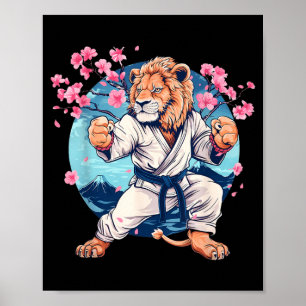 Taekwondo Kung Fu Leeuw Sakura Bloemen Martial Art Poster