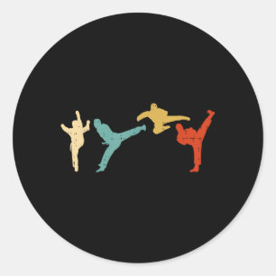 Taekwondo Trappen Retro Koreaanse Vechtkunsten Man Ronde Sticker