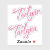 Taelynn naam roze cursief x2 sticker (Vel)