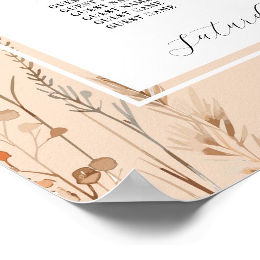 Tafel Bruiloft Zitplaatsen 12 Bohemian Boho Floral Poster (Hoek)