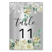 Tafel Nummer Drips Zilveren Munt Glitter Bruiloft Kaart (Achterkant)