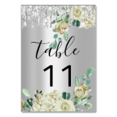 Tafel Nummer Drips Zilveren Munt Glitter Bruiloft Kaart (Voorkant)
