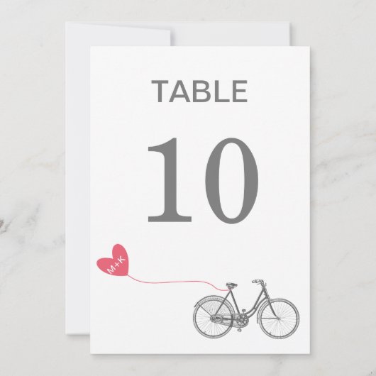 Tafel nummer romantische fiets met initialen kaart (Achterkant)