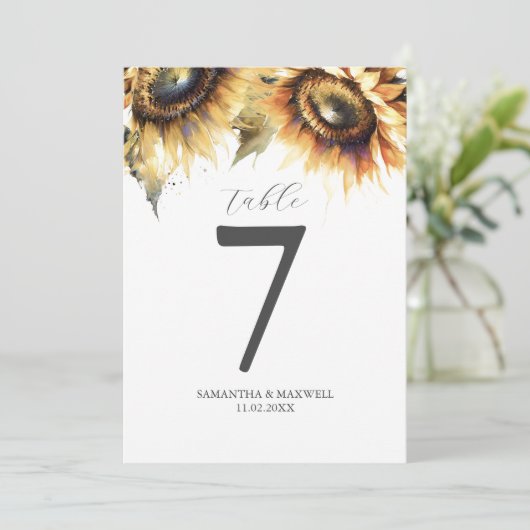 Tafel Nummer Waterverf Zonnebloemen Kaart (Staand voorkant)