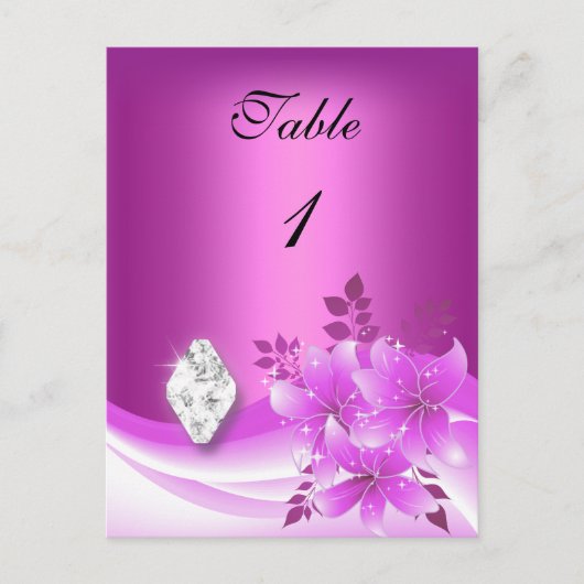 Tafel Nummerkaart Roze Bloemendiamant Juwelen Briefkaart (Voorkant)