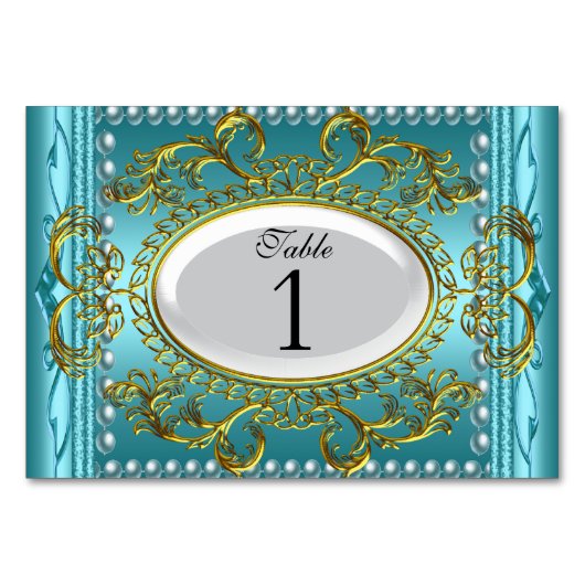 Tafel Nummerkaarten Royal Teal Blauw Wit Goud Kaart (Voorkant)