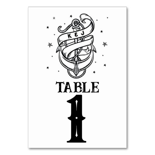 Tafel Nummers Bruiloft Traditionele Tatoeage Anker Kaart (Voorkant)