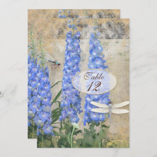 Tafel nummers Libel Vlinder Delphinium Kunst Kaart (Voorkant / Achterkant)