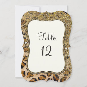 Tafel Nummers Natuurlijk Goud Glitter Luipaard Pat Kaart